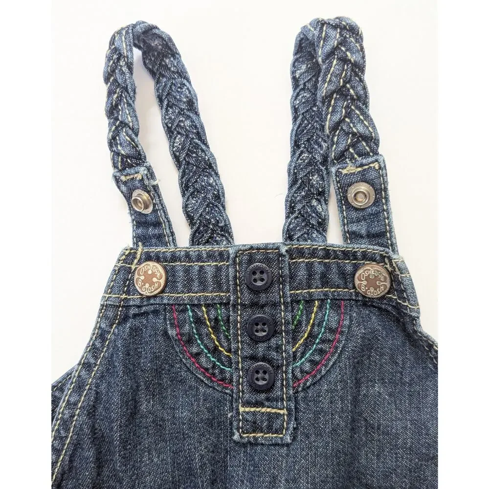 OshKosh B’gosh Rainbow Vestbak Denim Jean Boho Shortalls | Unisex Baby 12 Months